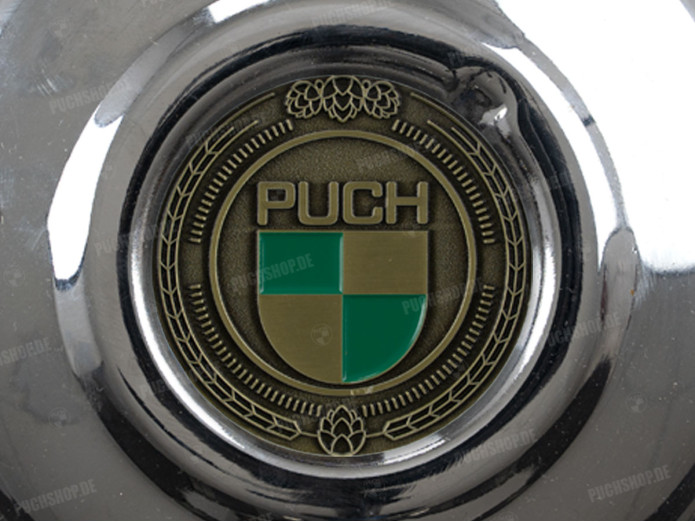 Vliegwieldeksel Puch Maxi E50 / Z50 / ZA50 chroom met RealMetal embleem (naar keuze)