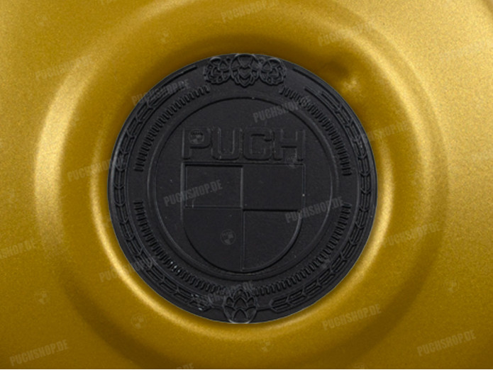 Polraddeckel Puch Maxi E50 / Z50 / ZA50 Gold mit RealMetal Emblem (nach Wahl)