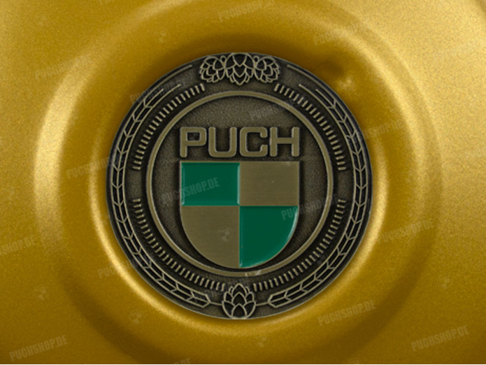 Polraddeckel Puch Maxi E50 / Z50 / ZA50 Gold mit RealMetal Emblem (nach Wahl)