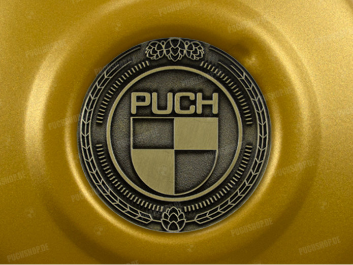 Polraddeckel Puch Maxi E50 / Z50 / ZA50 Gold mit RealMetal Emblem (nach Wahl)