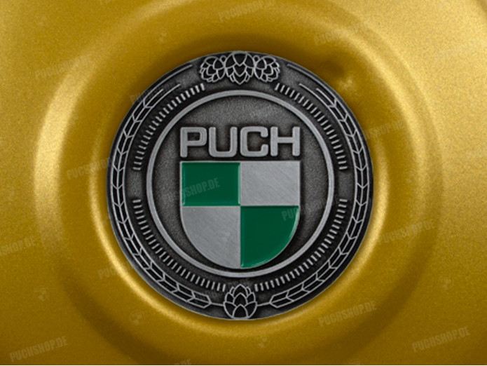 Polraddeckel Puch Maxi E50 / Z50 / ZA50 Gold mit RealMetal Emblem (nach Wahl)