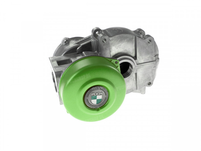 Flywheel cover Puch Maxi E50 / Z50 / ZA50 Kawasaki green with RealMetal emblem (of your choice)