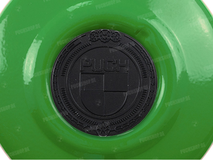 Flywheel cover Puch Maxi E50 / Z50 / ZA50 Kawasaki green with RealMetal emblem (of your choice)