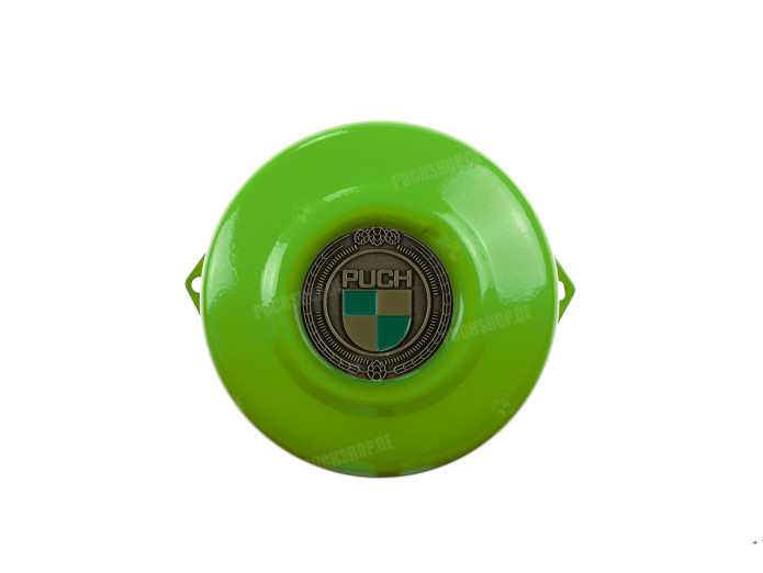 Flywheel cover Puch Maxi E50 / Z50 / ZA50 Kawasaki green with RealMetal emblem (of your choice)