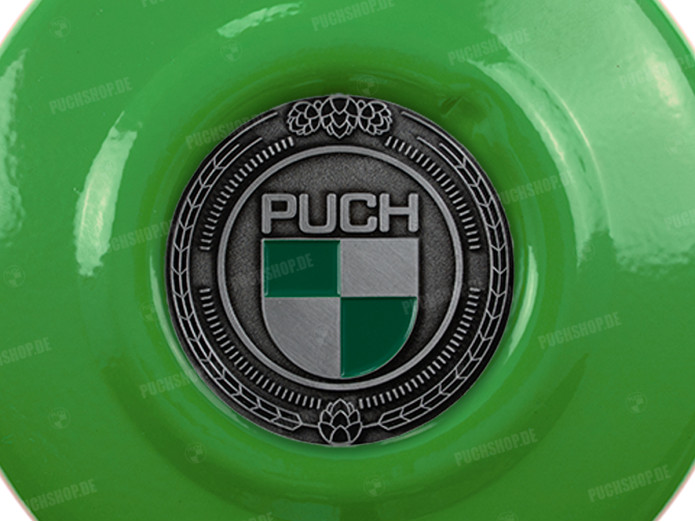 Flywheel cover Puch Maxi E50 / Z50 / ZA50 Kawasaki green with RealMetal emblem (of your choice)
