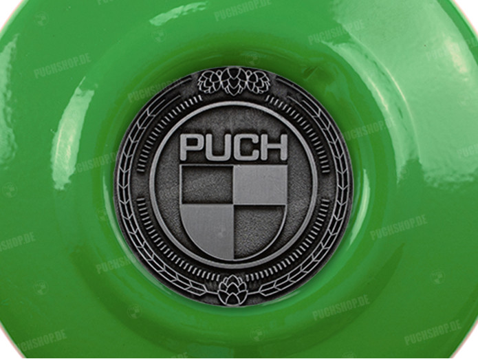 Flywheel cover Puch Maxi E50 / Z50 / ZA50 Kawasaki green with RealMetal emblem (of your choice)