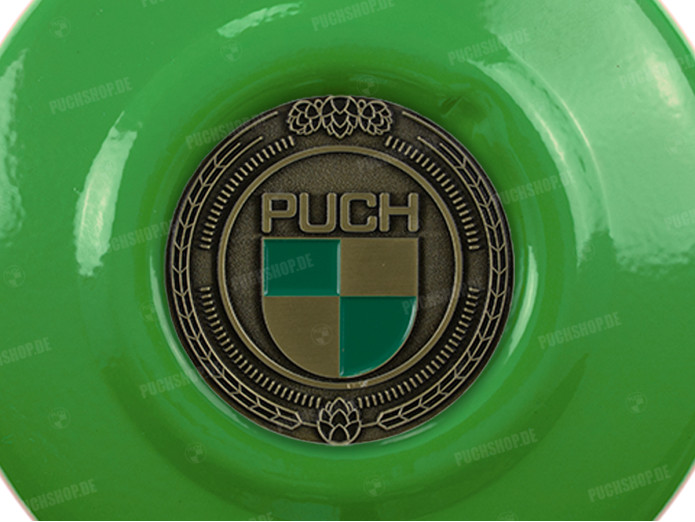Flywheel cover Puch Maxi E50 / Z50 / ZA50 Kawasaki green with RealMetal emblem (of your choice)