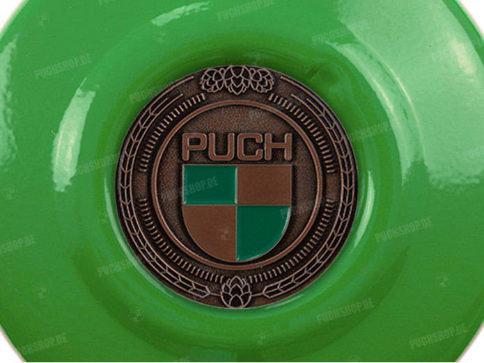 Flywheel cover Puch Maxi E50 / Z50 / ZA50 Kawasaki green with RealMetal emblem (of your choice)