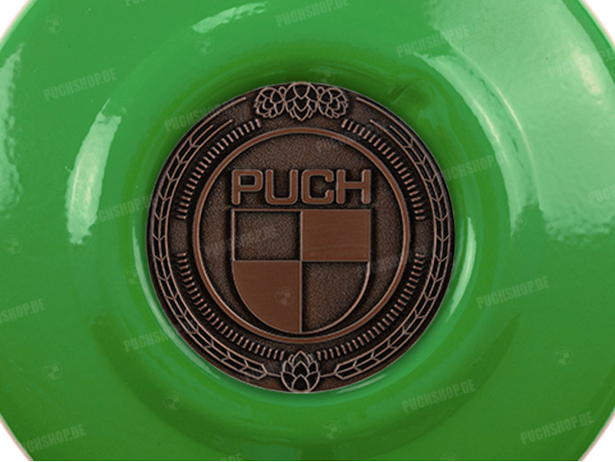 Flywheel cover Puch Maxi E50 / Z50 / ZA50 Kawasaki green with RealMetal emblem (of your choice)