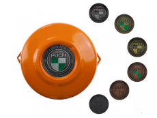 Flywheel cover Puch Maxi E50 / Z50 / ZA50 KTM Orange with RealMetal emblem (of your choice)