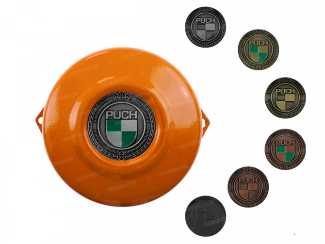 Flywheel cover Puch Maxi E50 / Z50 / ZA50 KTM Orange with RealMetal emblem (of your choice) main
