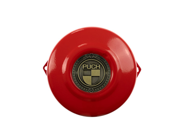 Flywheel cover Puch Maxi E50 / Z50 / ZA50 fire red with RealMetal emblem (of your choice)