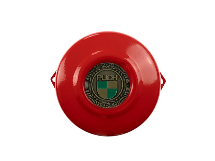 Flywheel cover Puch Maxi E50 / Z50 / ZA50 fire red with RealMetal emblem (of your choice)