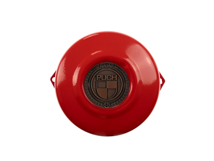 Flywheel cover Puch Maxi E50 / Z50 / ZA50 fire red with RealMetal emblem (of your choice)