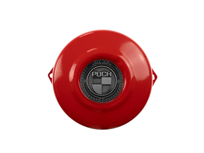 Flywheel cover Puch Maxi E50 / Z50 / ZA50 fire red with RealMetal emblem (of your choice)