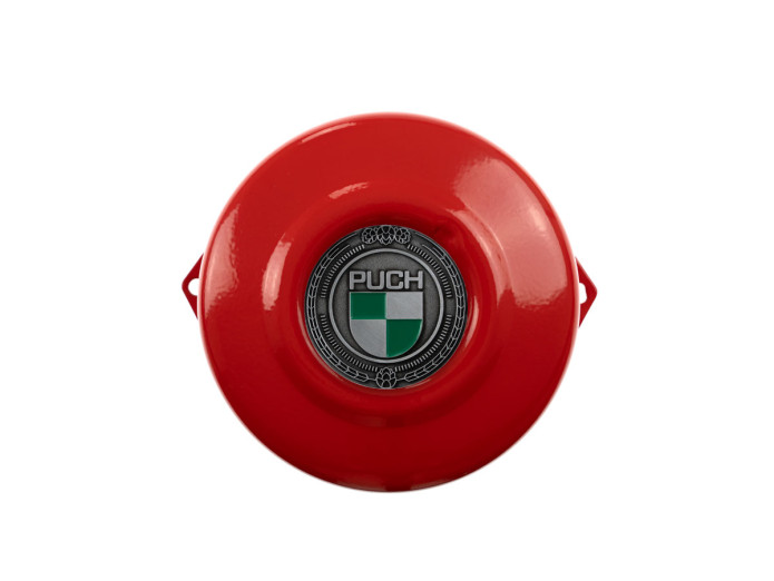 Flywheel cover Puch Maxi E50 / Z50 / ZA50 fire red with RealMetal emblem (of your choice)