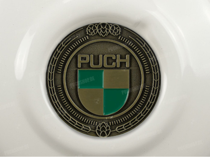 Flywheel cover Puch Maxi E50 / Z50 / ZA50 gloss white with RealMetal emblem (of your choice)