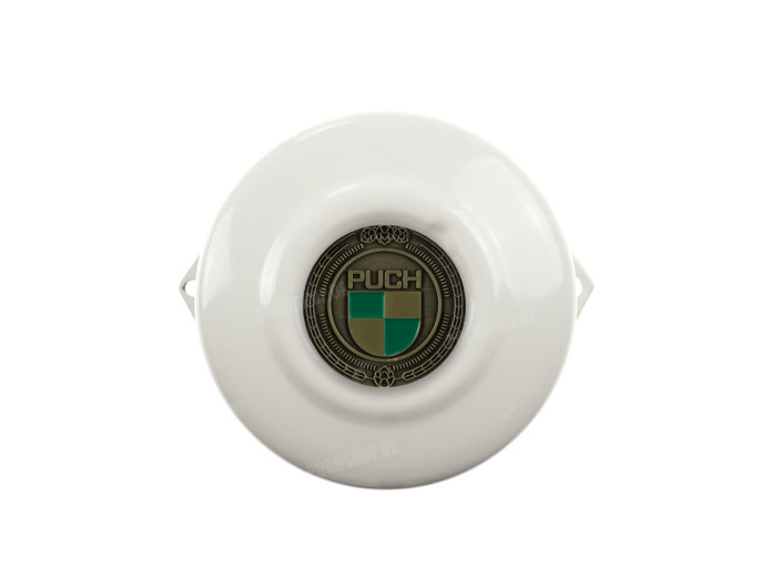 Flywheel cover Puch Maxi E50 / Z50 / ZA50 gloss white with RealMetal emblem (of your choice)