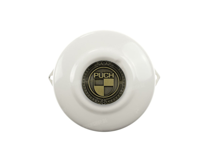Flywheel cover Puch Maxi E50 / Z50 / ZA50 gloss white with RealMetal emblem (of your choice)