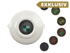 Polraddeckel Puch Maxi E50 / Z50 / ZA50 Weiß mit RealMetal Emblem (nach Wahl)