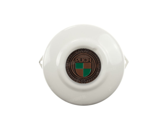 Flywheel cover Puch Maxi E50 / Z50 / ZA50 gloss white with RealMetal emblem (of your choice)