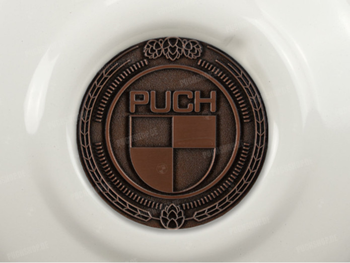 Flywheel cover Puch Maxi E50 / Z50 / ZA50 gloss white with RealMetal emblem (of your choice)