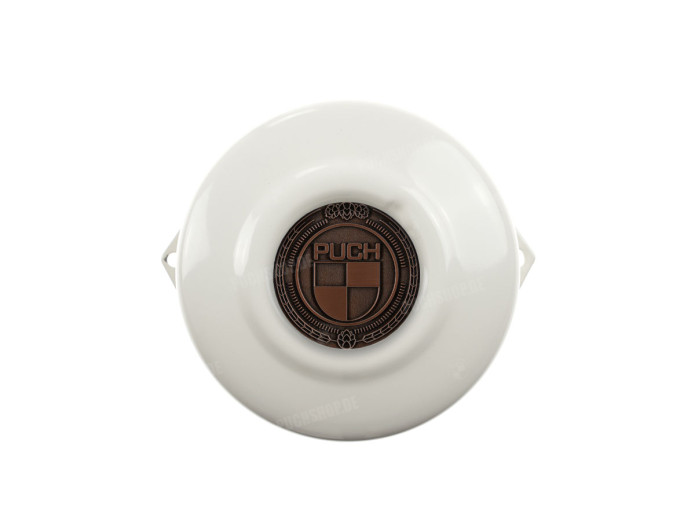 Flywheel cover Puch Maxi E50 / Z50 / ZA50 gloss white with RealMetal emblem (of your choice)