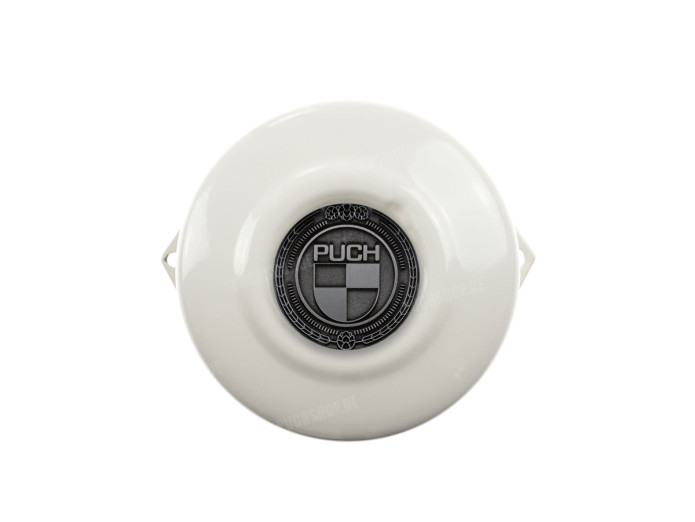 Flywheel cover Puch Maxi E50 / Z50 / ZA50 gloss white with RealMetal emblem (of your choice)