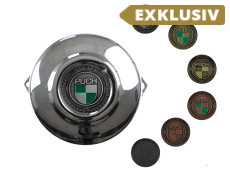 Polraddeckel Puch Maxi E50 / Z50 / ZA50 Chrom mit RealMetal Emblem (nach Wahl)