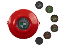 Polraddeckel Puch Maxi E50 / Z50 / ZA50 Feuerrot mit RealMetal Emblem (nach Wahl)
