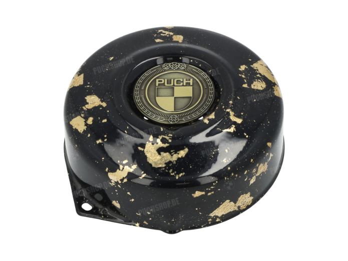 Flywheel cover Puch Maxi E50 / Z50 / ZA50 *Exclusive* black with gold leaf and RealMetal emblem