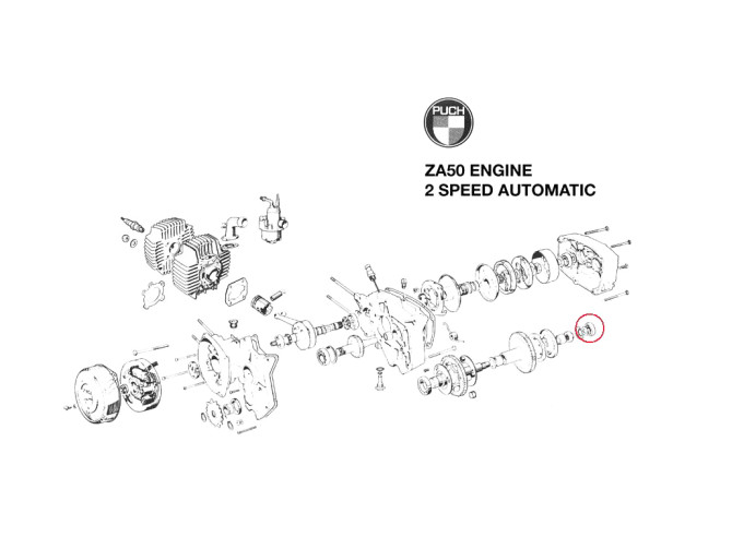 Lager 16100 Puch ZA50 motor Motordeckel Sekundär Achse product