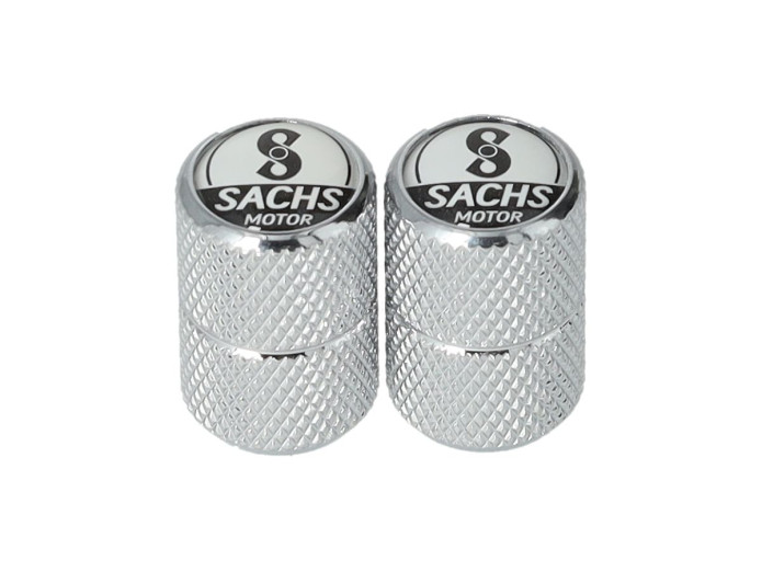 Ventieldoppen set Sachs logo wit aluminium 