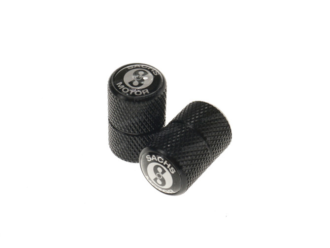 Valve caps set black aluminium with Sachs Logo black/white main