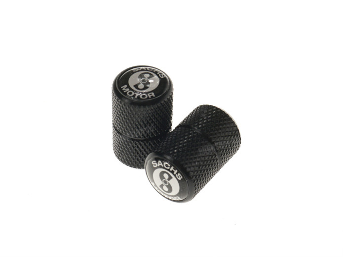 Valve caps set Sachs Logo black / white in black aluminium 