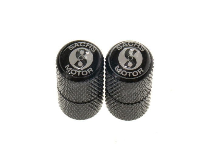 Valve caps set Sachs Logo black / white in black aluminium 