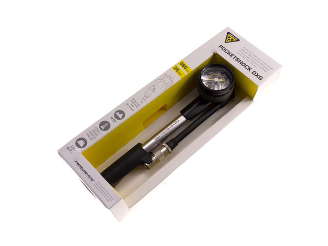 Topeak PocketShock DXG voorvork / schokbrekerpomp met manometer product