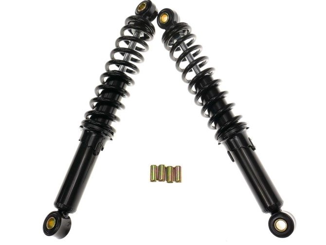 Schokdemper set universeel chroom 320mm - bromfiets, mokick, bromfiets