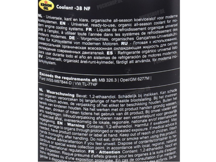 Kühlflüssigkeit Kroon Coolant -38 Organic NF 1 Liter
