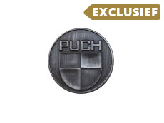 Sticker Puch logo rond 38mm RealMetal® zilver kleur