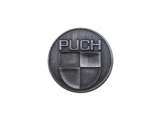 Aufkleber Puch logo rund 38mm RealMetal Silberfarbe