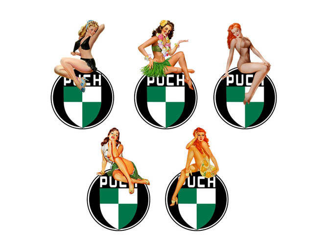 Puch pin-up stickerset 5-delig (nieuw) product