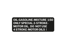 Gasoline mix sticker English black with transparent text