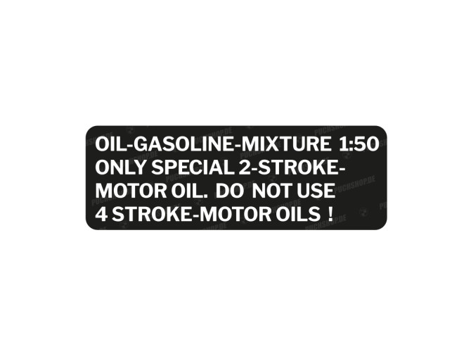 Gasoline mix sticker English black with transparent text main