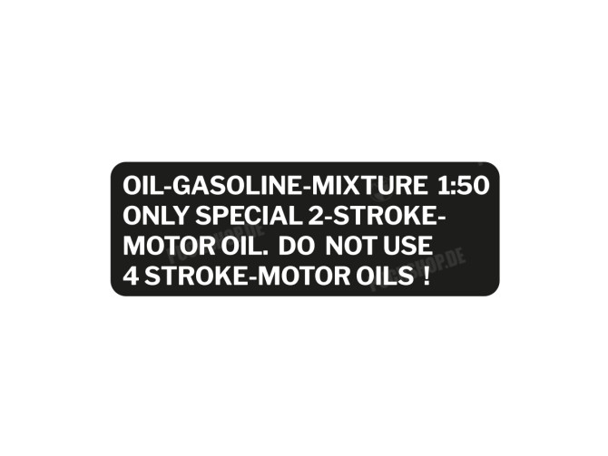 Gasoline mix sticker English black with transparent text main