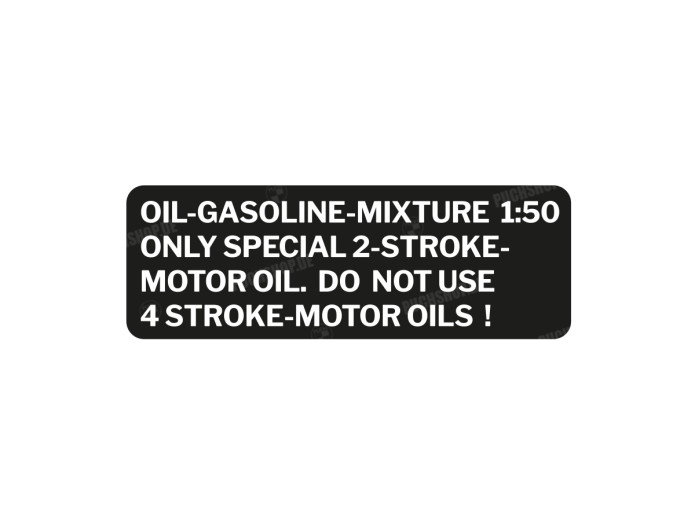 Benzine mix sticker Engels zwart met transparante tekst