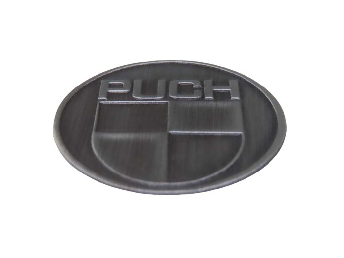 Sticker Puch logo rond 38mm RealMetal zilver kleur