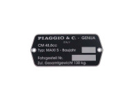 Typeplaatje Puch Maxi S Piaggio metaal