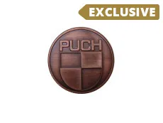 Sticker Puch logo round 38mm RealMetal copper color