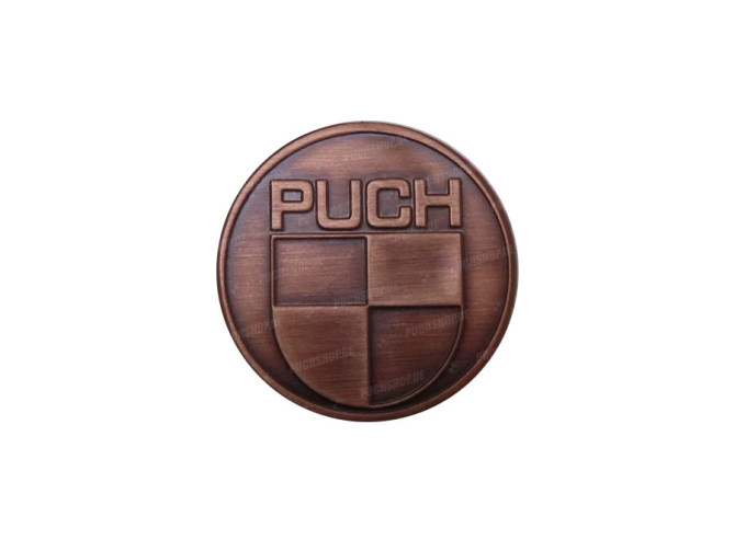 Sticker Puch logo round 38mm RealMetal copper color main